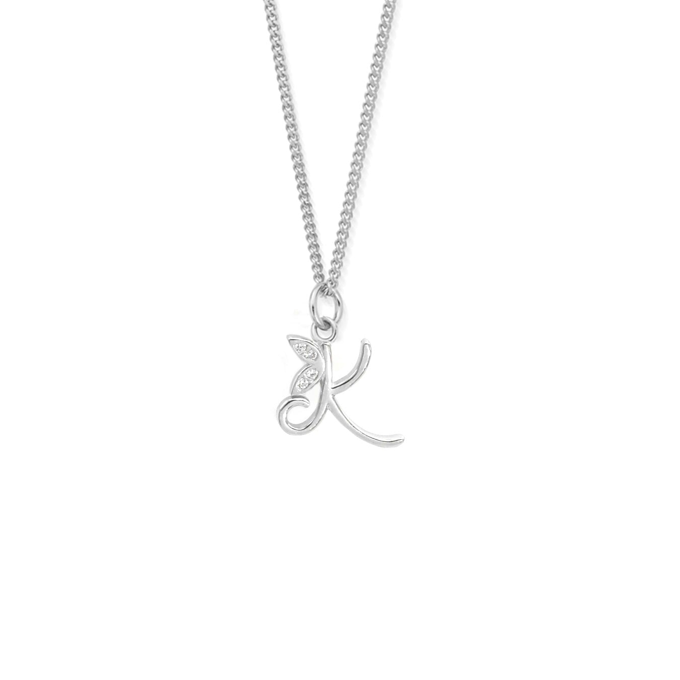 Say It With Silver Dainty Winged Initial Charm Necklace - Sterling - K
