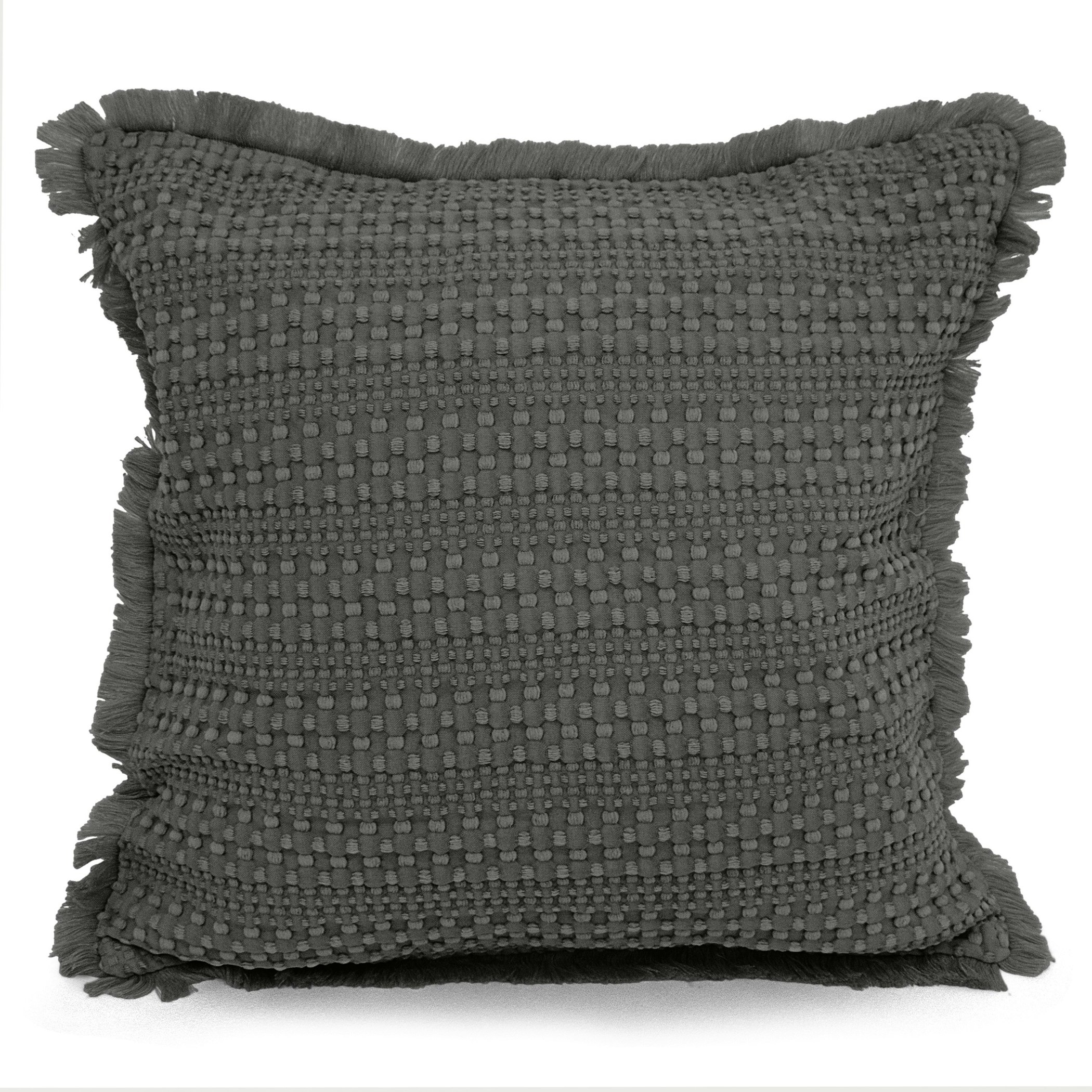 Velosso Soft Waffle Fringe Edge Cushion - 45Cm X 45Cm - Charcoal