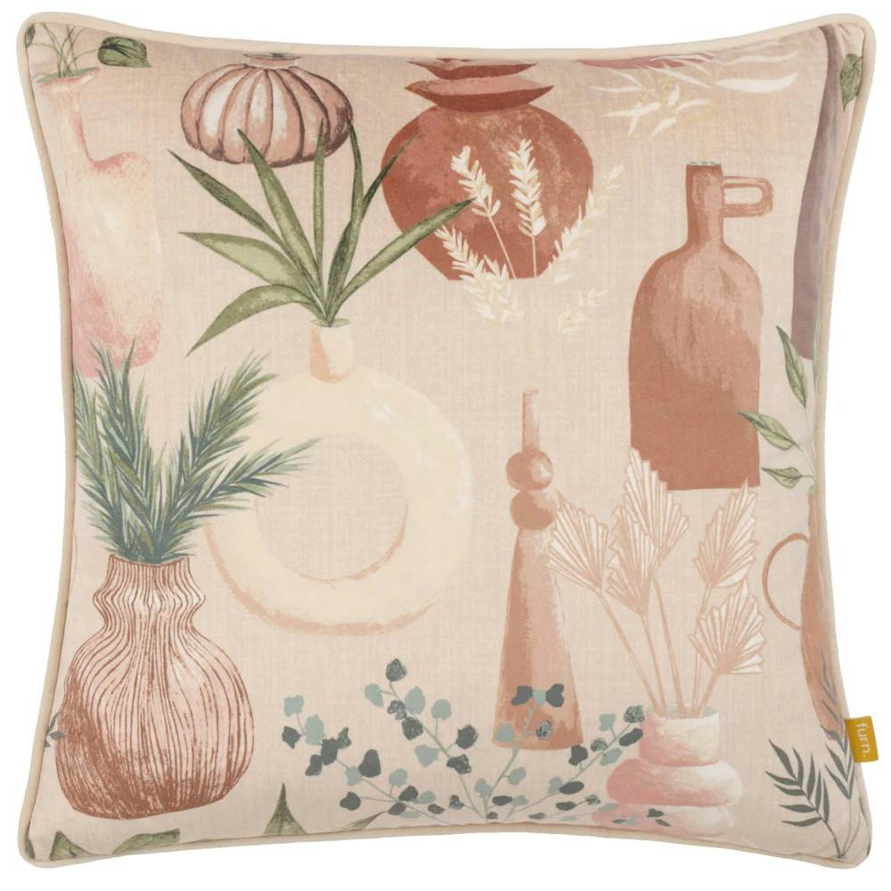 Rackhams Piping Detail Velvet Earthen Pots Cushion Cover - Natural - 43Cm X 43Cm - Natural - 100% Polyester
