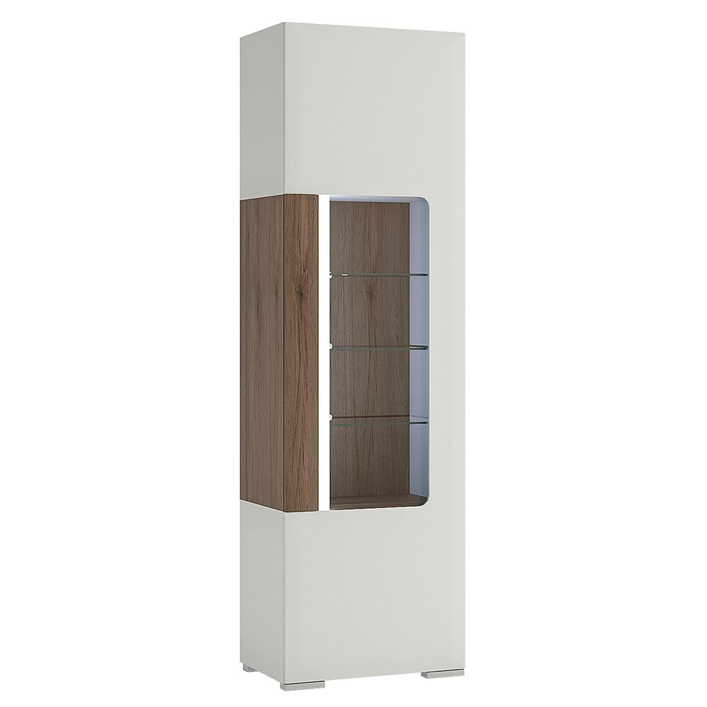 Rackhams White Toronto Tall Narrow Glazed Display Cabinet With Internal Shelves (Inc. Plexi Lighting) In And Oak - Full Assembly Required - & Oak - Matt