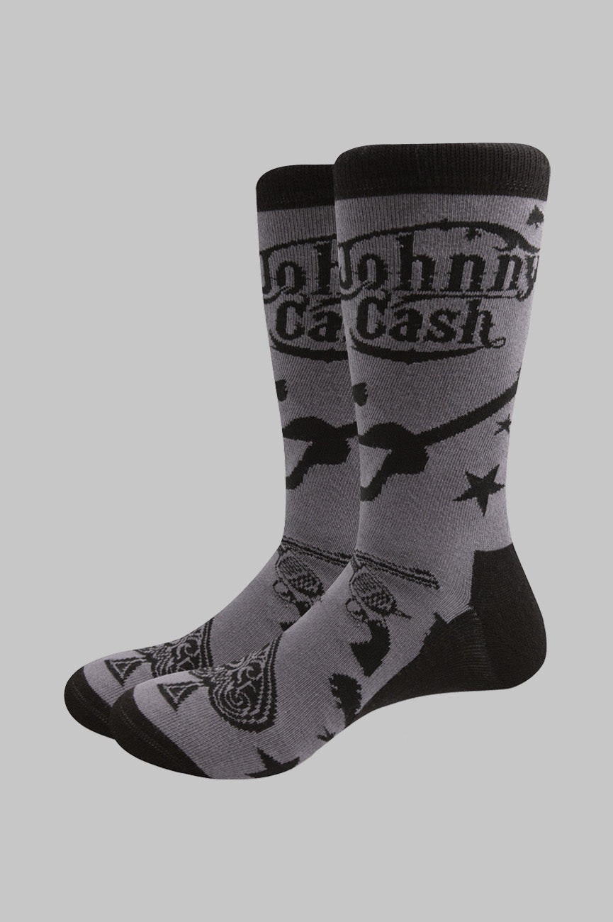 Paradiso Clothing Unisex Grey Johnny Cash Guitars N Guns Logo Socks