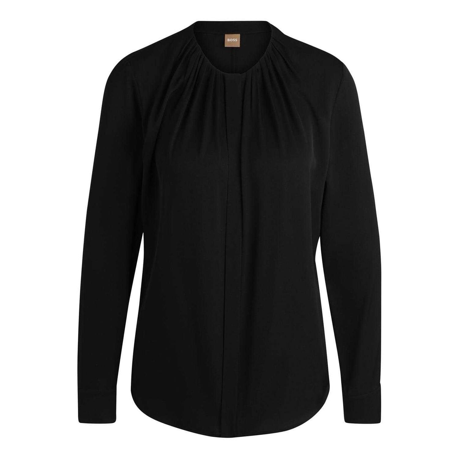 Boss Women's Black Silk Regular Long-Sleeved Blouse - 8 Uk - 93% Silk/7% Elastane