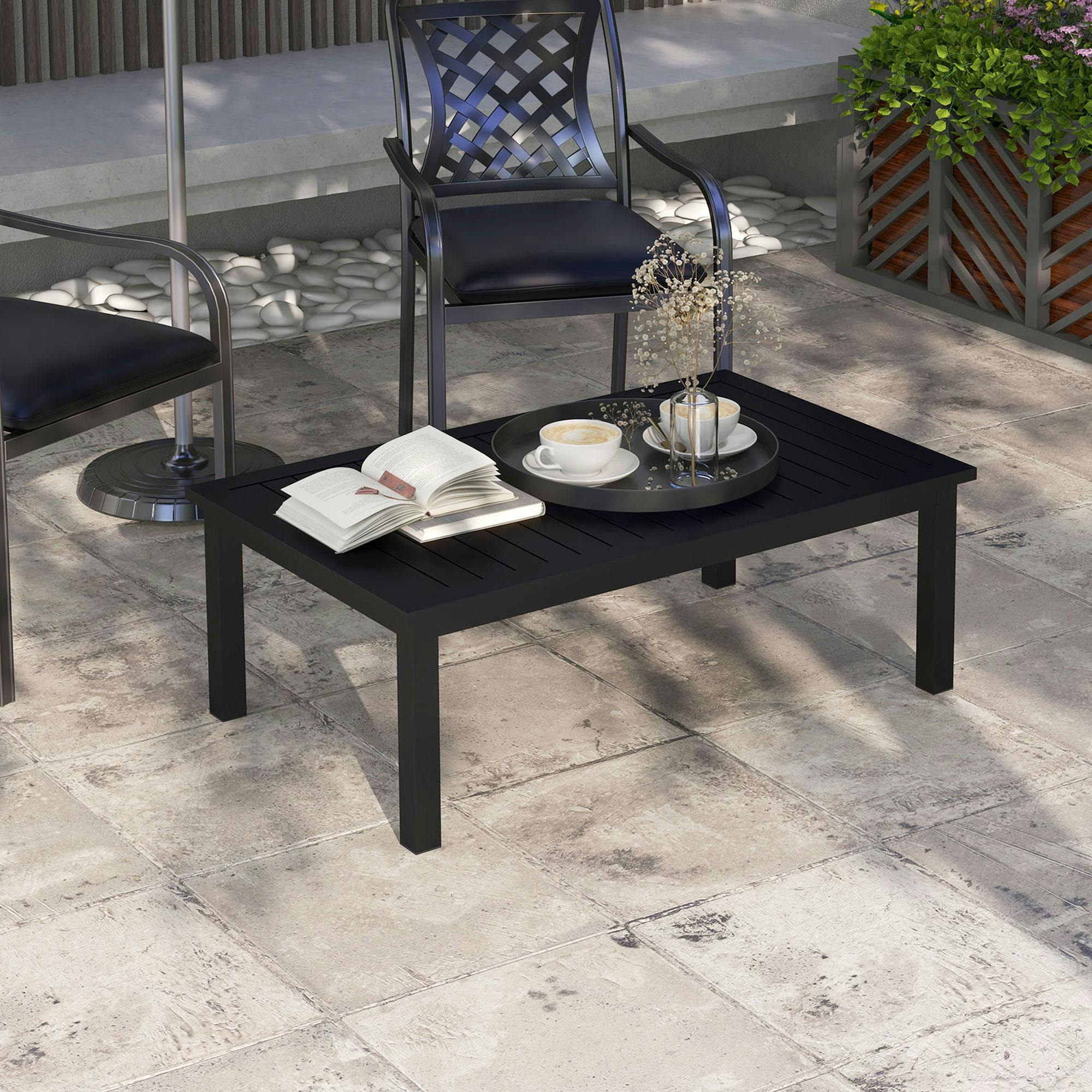 Outsunny Black Aluminium Outdoor Coffee Table Patio Table,