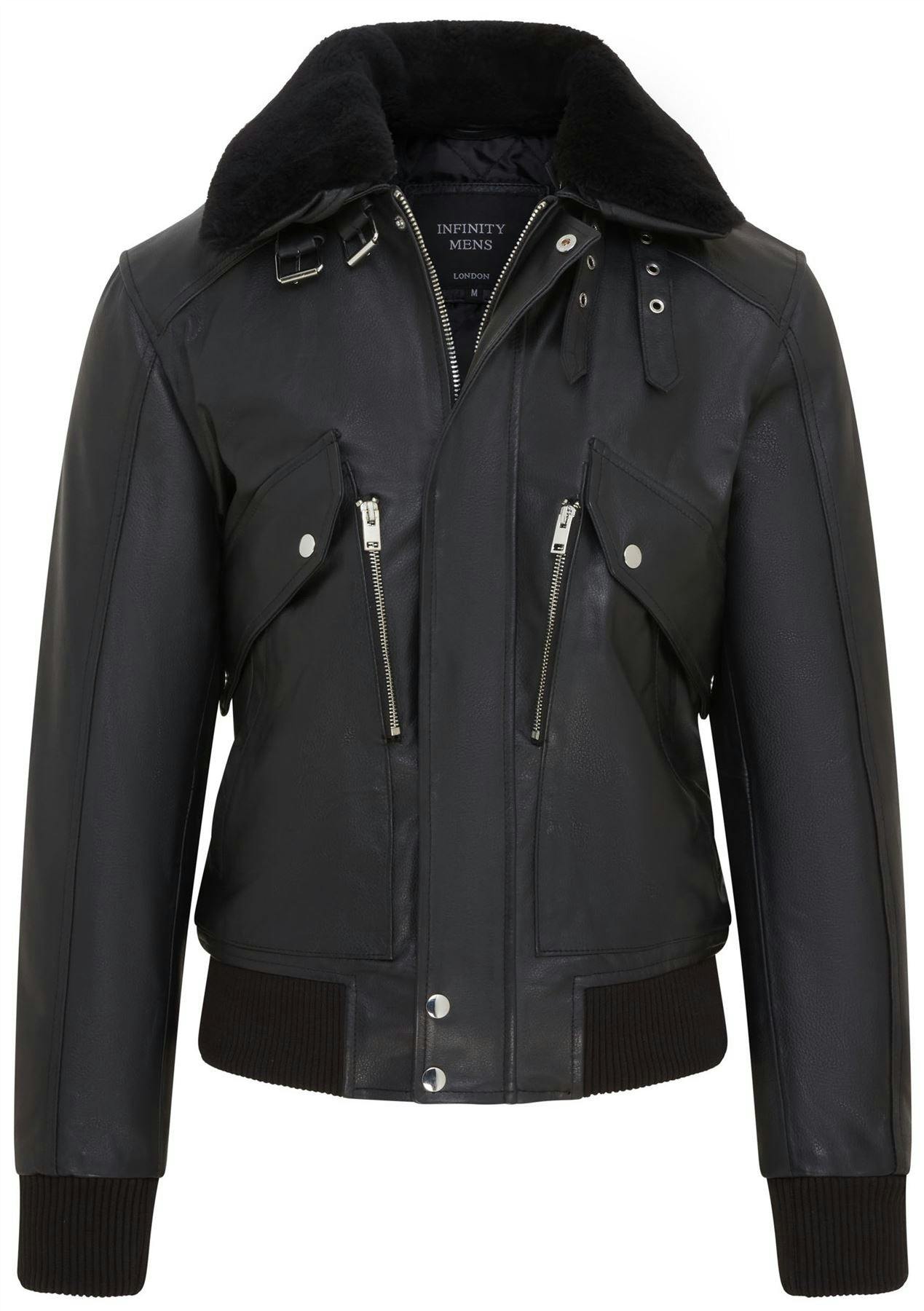 Infinity Leather Men's Black Leather Cowhide Aviator Bomber Jacket - Akhiok - Uk 3XL | Eu 56 | Us 46