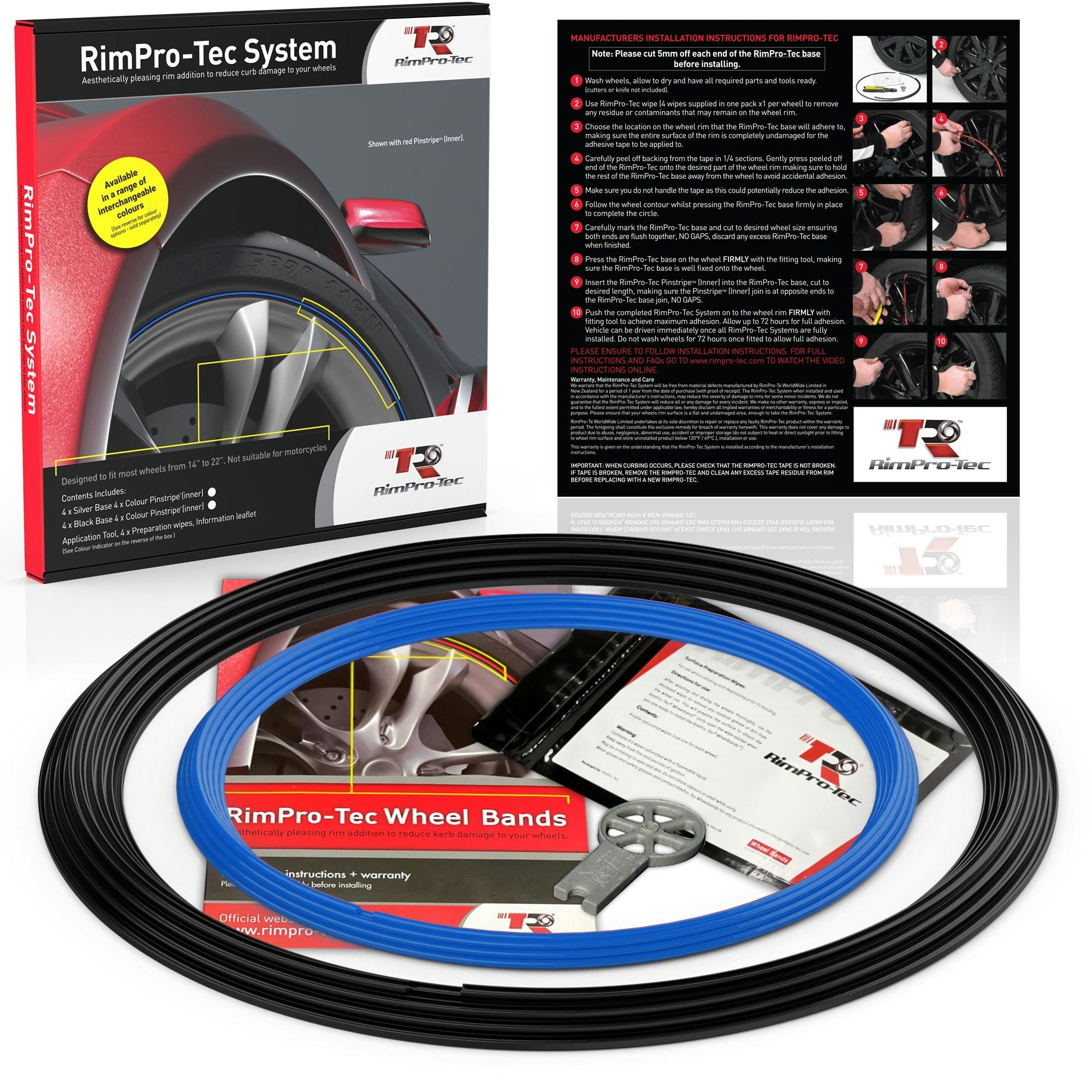 Rimpro-Tec Group Black/Light/Blue 4X Base's 4X Pinstripe's / Rimpro-Tec® Wheelbands™ Car Wheel Styling Kit