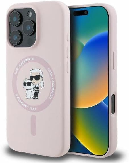 Karl Lagerfeld Pink Silicone Karl And Choupette Hardcase With Magsafe For Iphone 16 Pro Max 6.9" - Klhmp16xscmkcrhp
