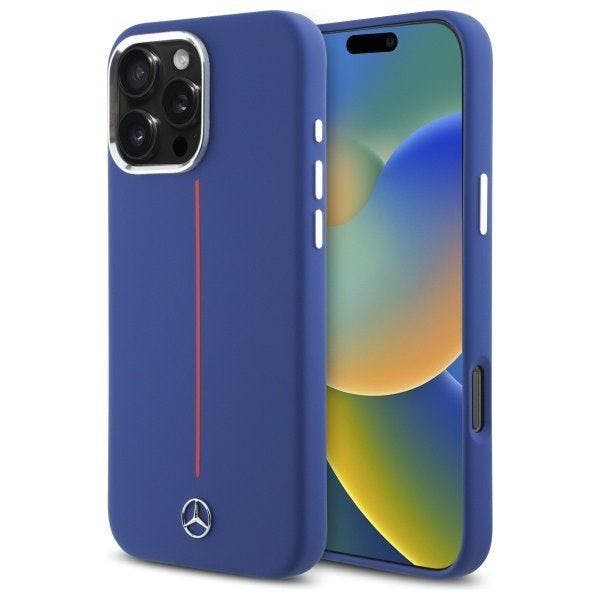 Mercedes Red/Blue Benz Silicone Stripe Case With Magsafe For Iphone 16 Pro Max 6.9" Navy - Mehmp16x23sumrv