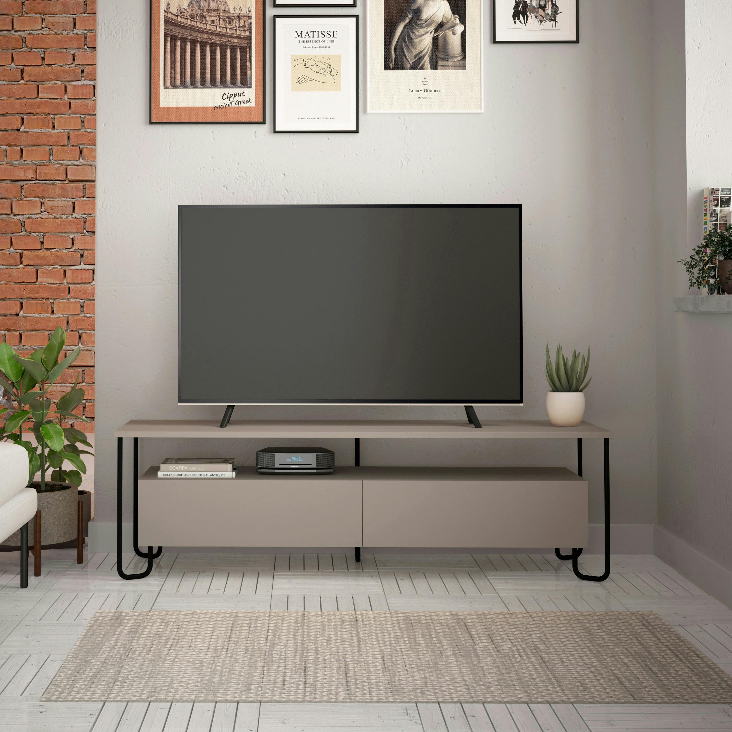 Decortie White/Grey Cornea Modern Tv Unit With Storage Tv Cabinet 150Cm - Mocha