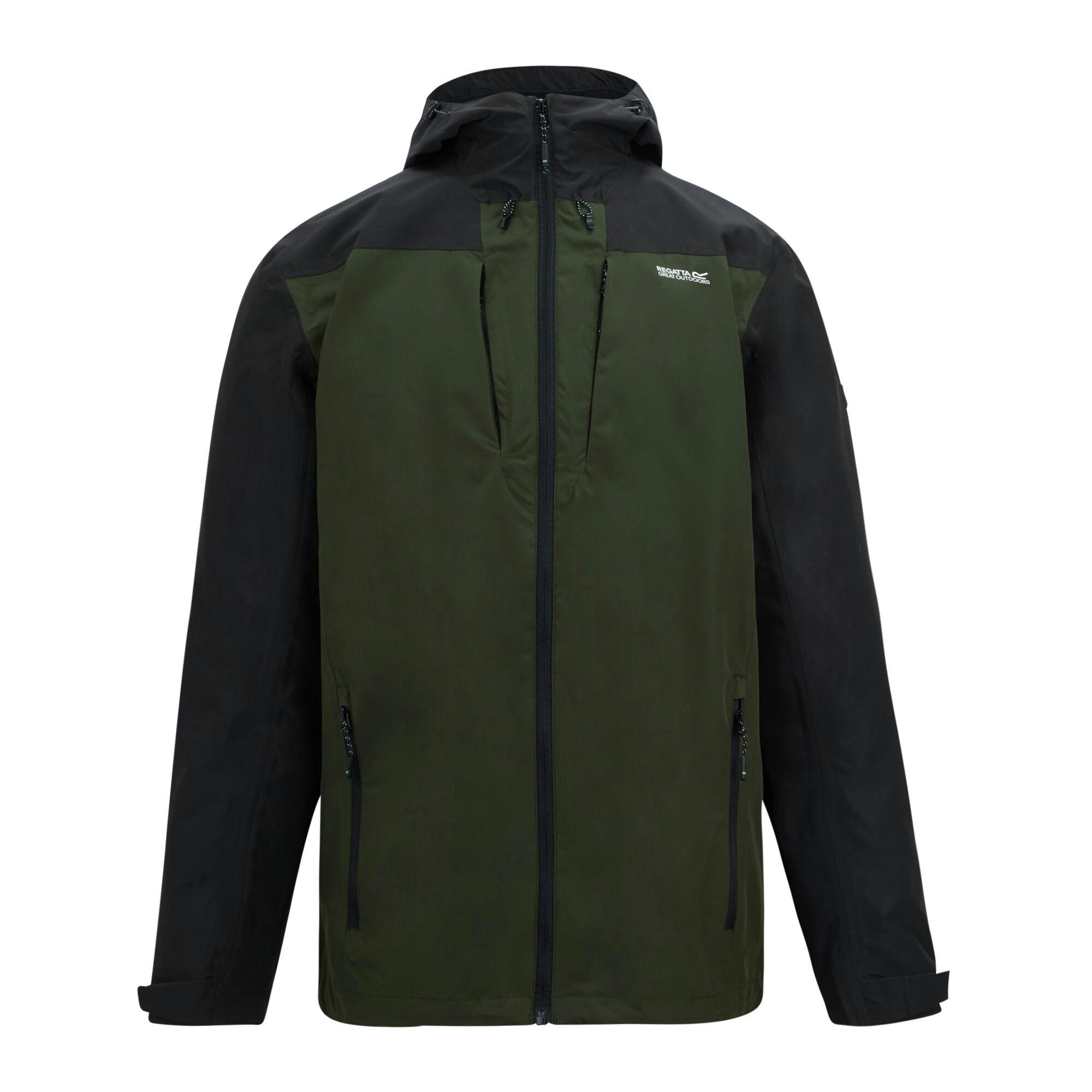 Regatta Men's Green/Black Calderdale Colour Block Waterproof Jacket - Khaki - M - Khaki - 62% Polyester/38% Recycled Polyester