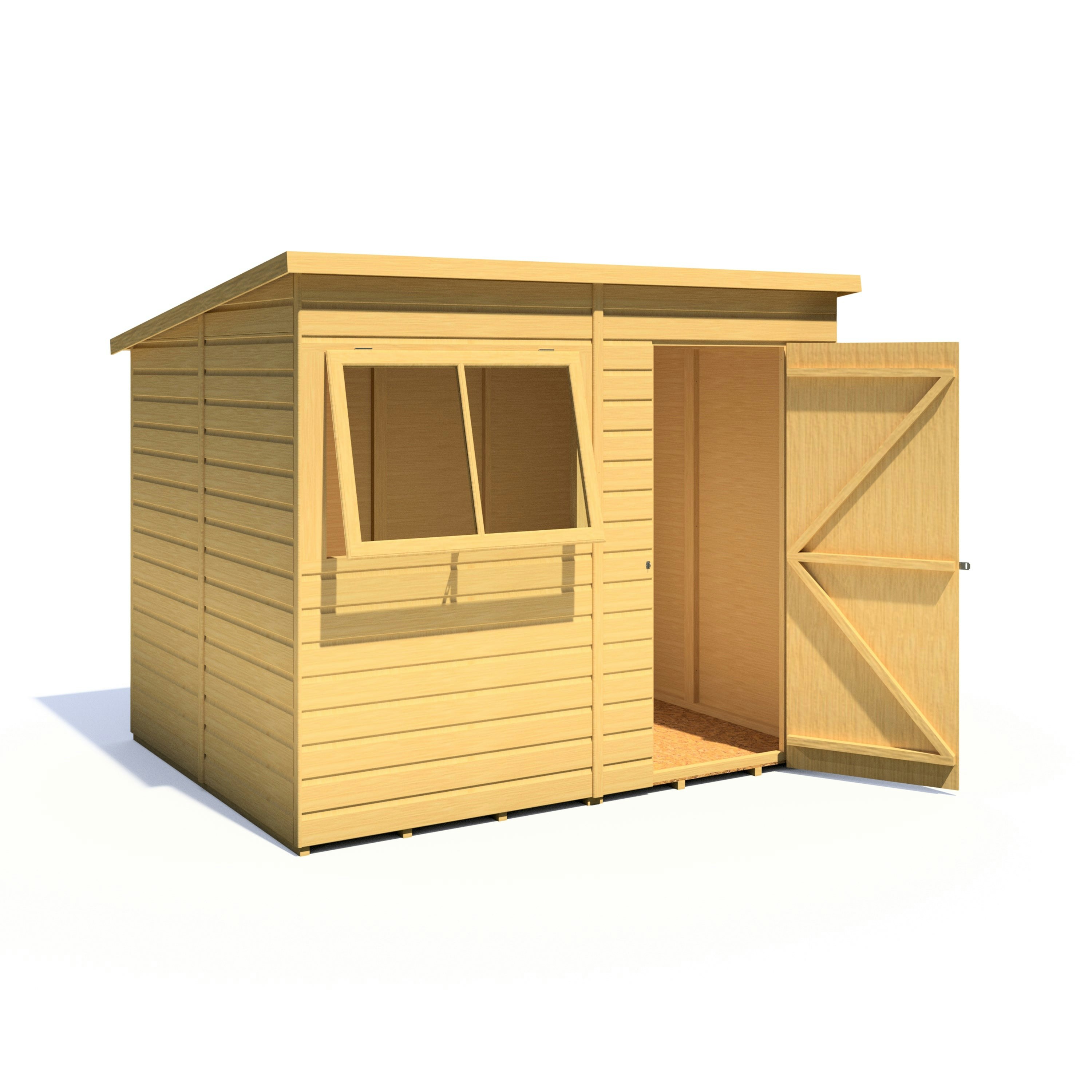 Rackhams Green Pent 8X6 12Mm Interlock Clad Wooden Shed
