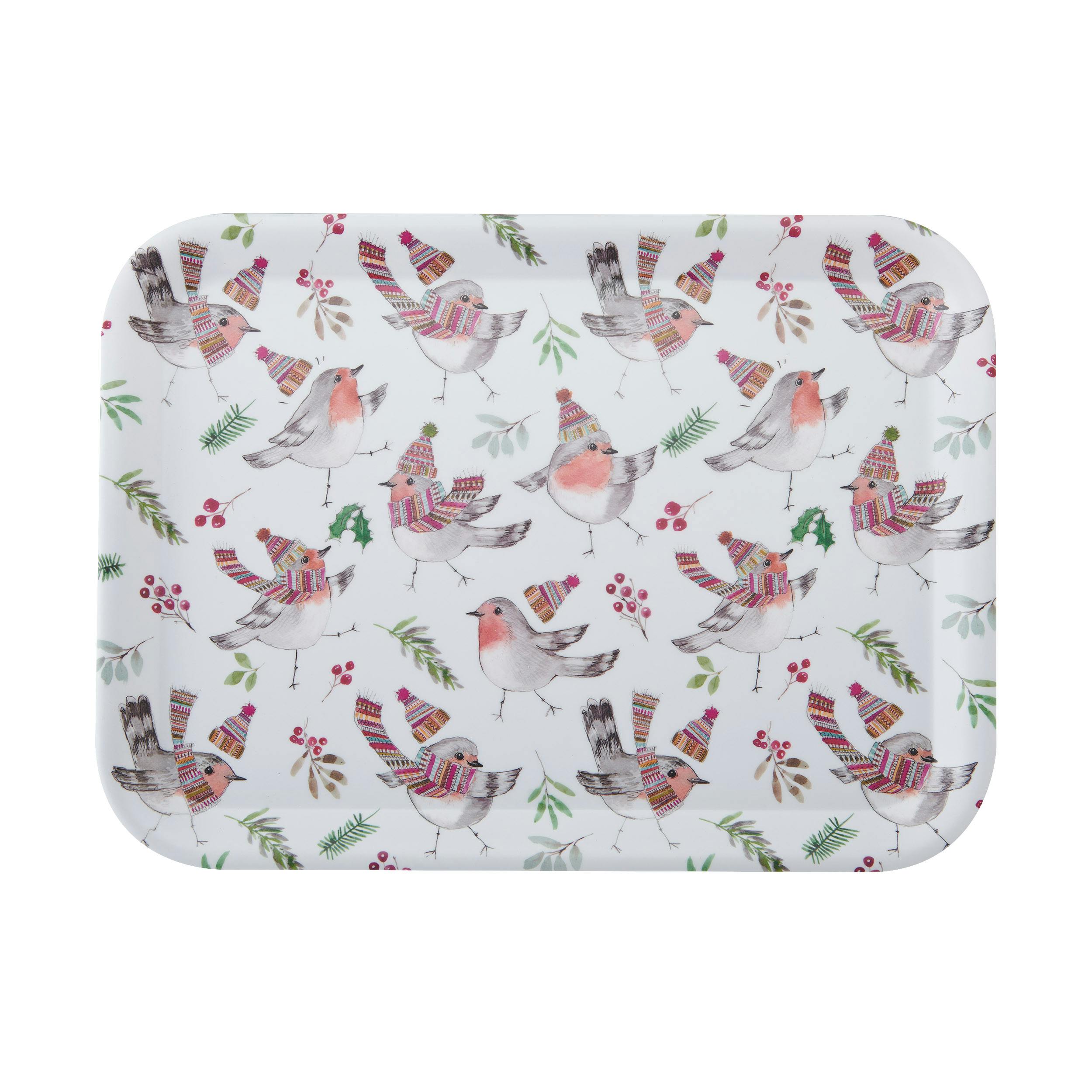 Rackhams White Tipperleyhill Robin Large Rectangle Tray - Melamine - Tray