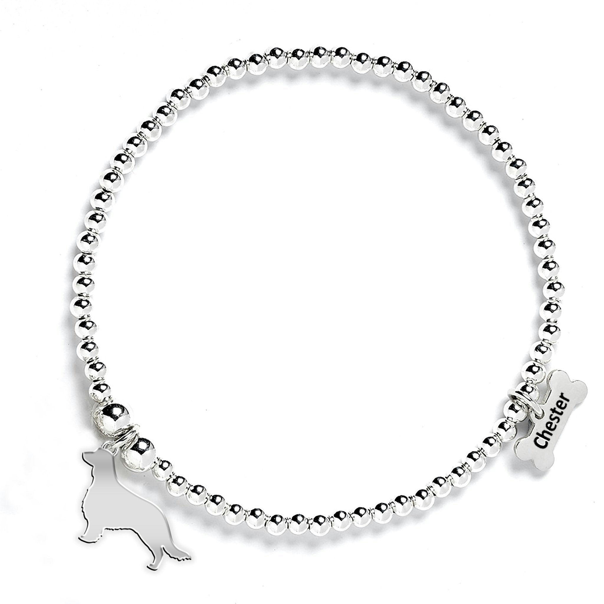 Mylee London Silver Welsh Springer Spaniel Silhouette Ball Bead Bracelet - Personalised - No