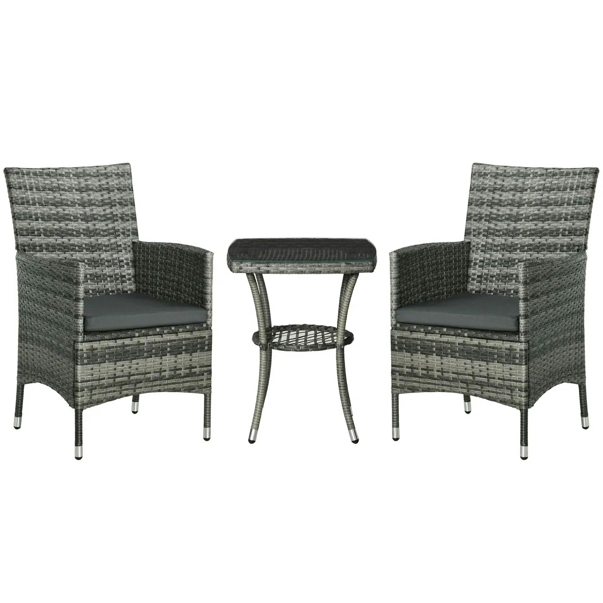 Outsunny Rattan Bistro Set Garden Chair Table Patio Outdoor, Mixed Grey - Image 5