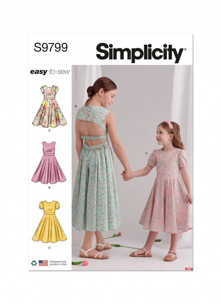Simplicity Sewing Pattern 9799, Dresses For Kids, Hh (3-4-5-6) - Easy - K5 (7-8-10-12-14)
