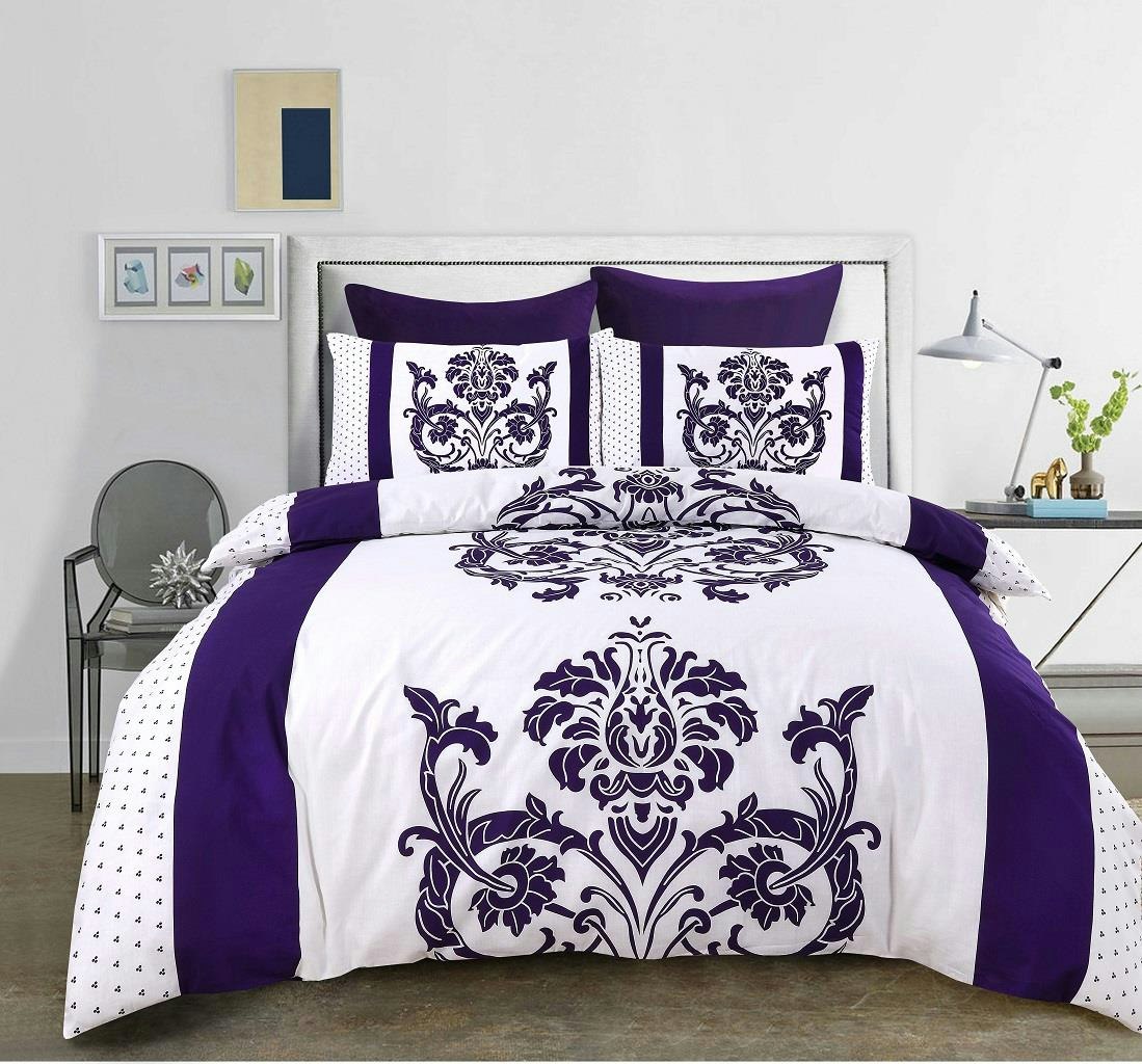 Rackhams Darcy Damask Duvet Cover Set Modern Bedding - Plum - Double