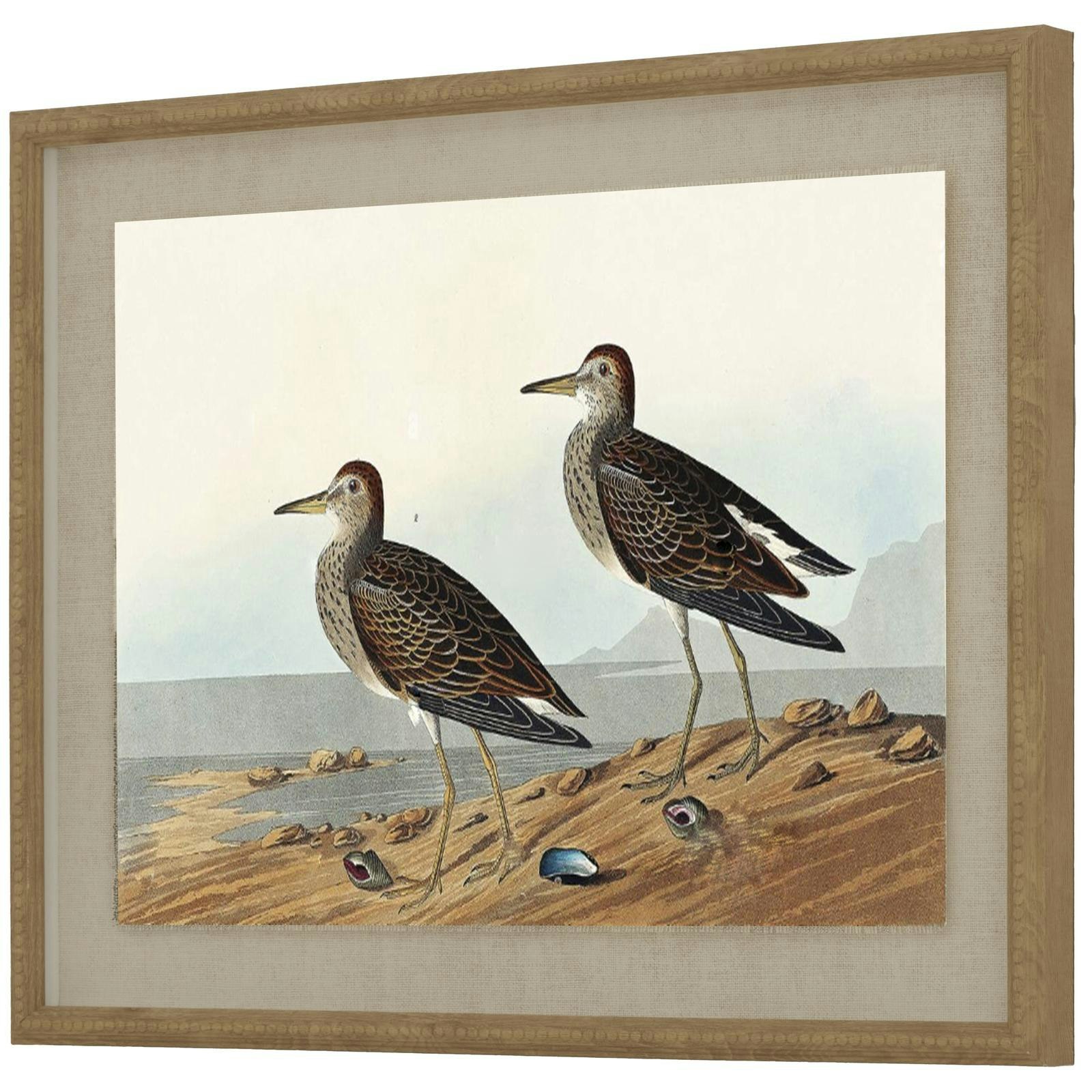 Rackhams Brown/White/Blue Flora & Fauna Collection Sandpipers Beaded Linen Framed Wall Art - 50Cm X 2Cm X 40Cm
