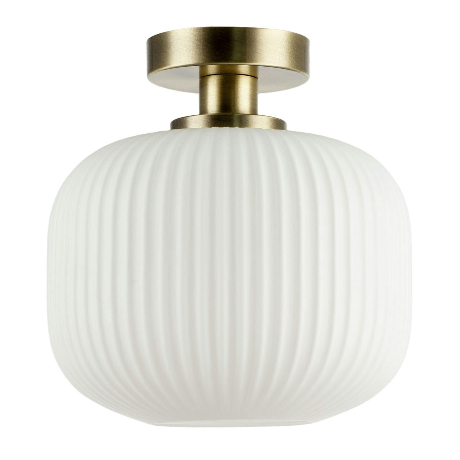 Happy Homewares Light Antique Brass Bathroom Ceiling With Opal Ribbed Glass Shade