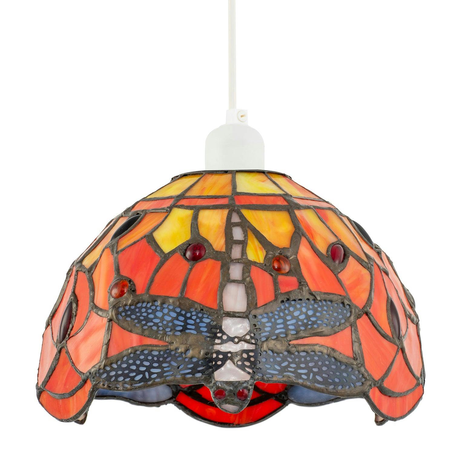 Happy Homewares Orange/Amber Vivid And Stained Glass Dragonfly Tiffany Pendant Shade