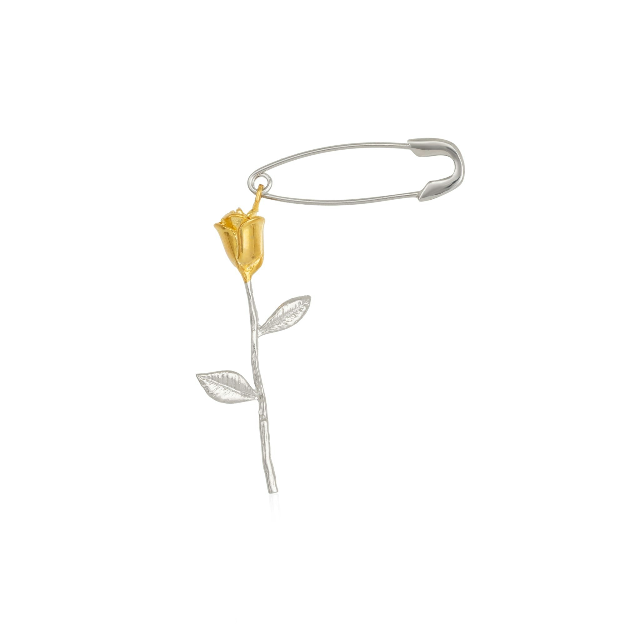 Spero London Gold/Silver Safety Pin Color Rose Sterling Earring