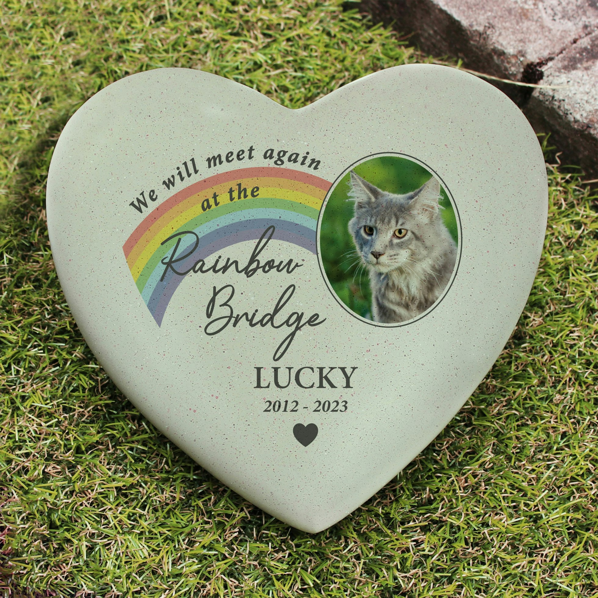 Rackhams Personalised Pet Rainbow Photo Upload Memorial Resin Heart