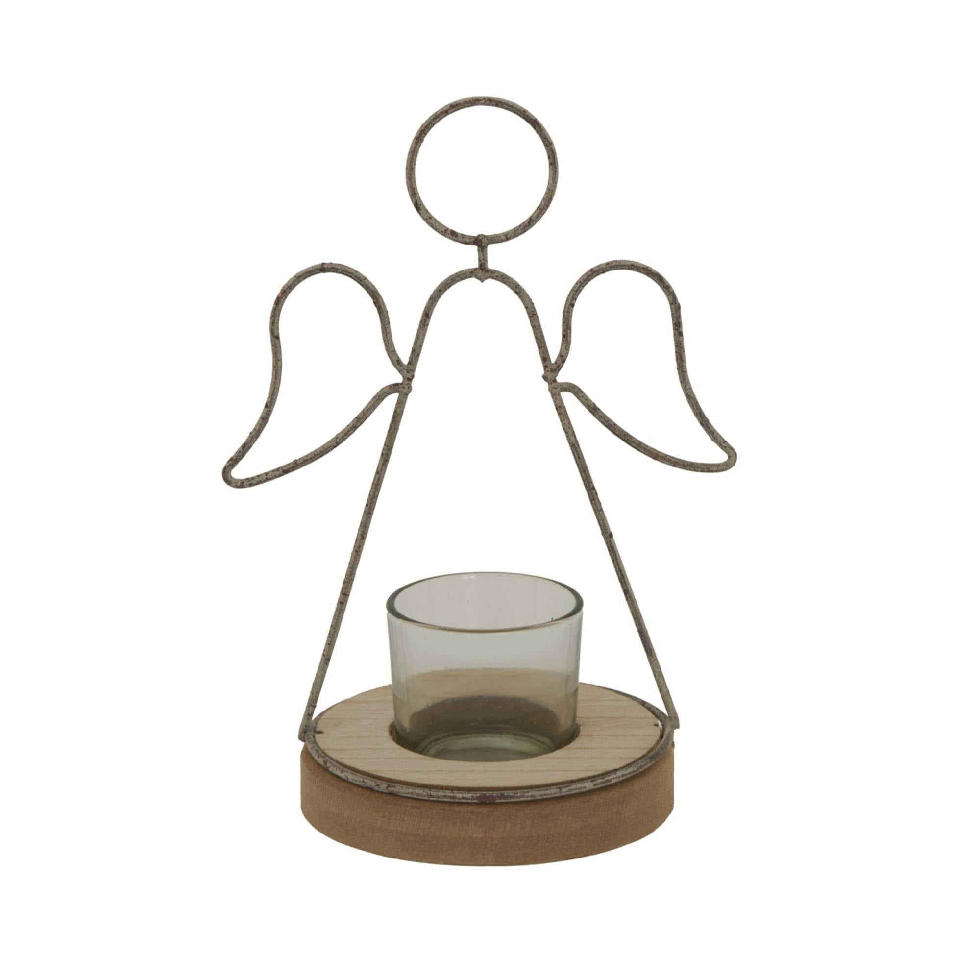 Rackhams Brown/Silver Outline Angel Tealight Holder - 19Cm X 9Cm X 13Cm - 100% Mixed