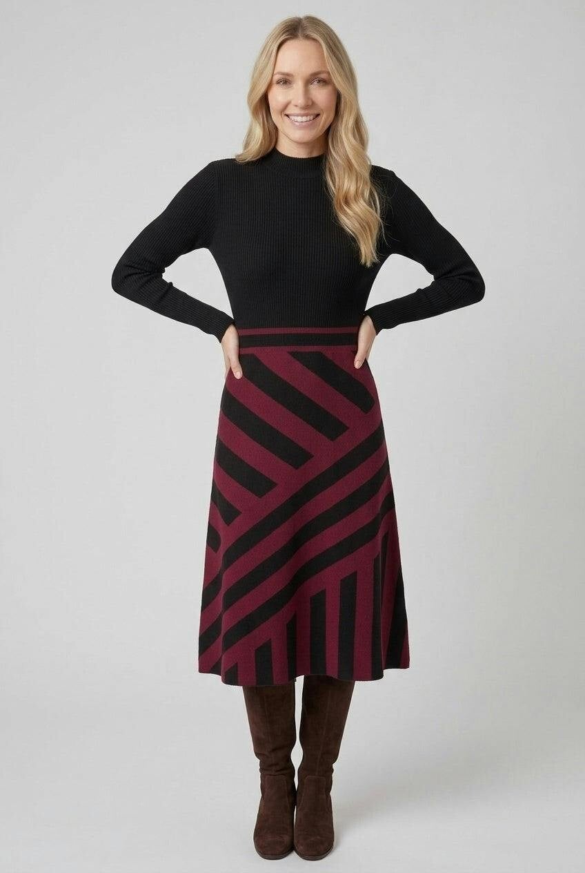 Izabel London Red Geo Print High Neck Jumper Midi Dress - 12