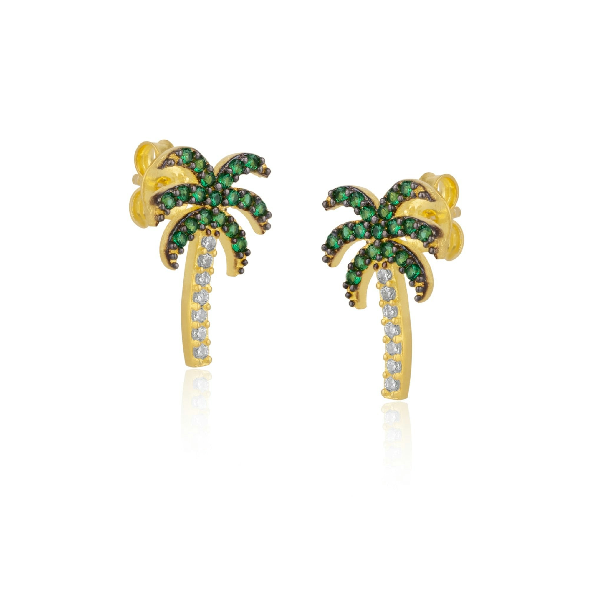 Spero London Silver/Gold Palm Tree Sterling Stud Earrings
