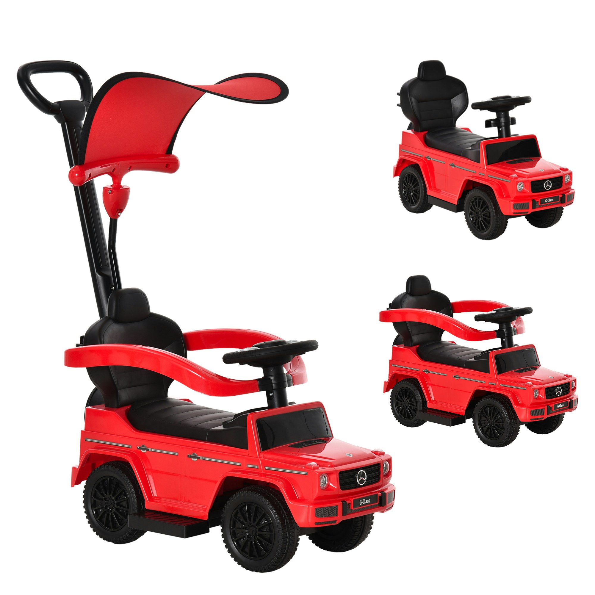 Homcom Red Kids Ride-On Push Car 3 In 1 Benz G350 Baby Floor Slider Walker, 3In