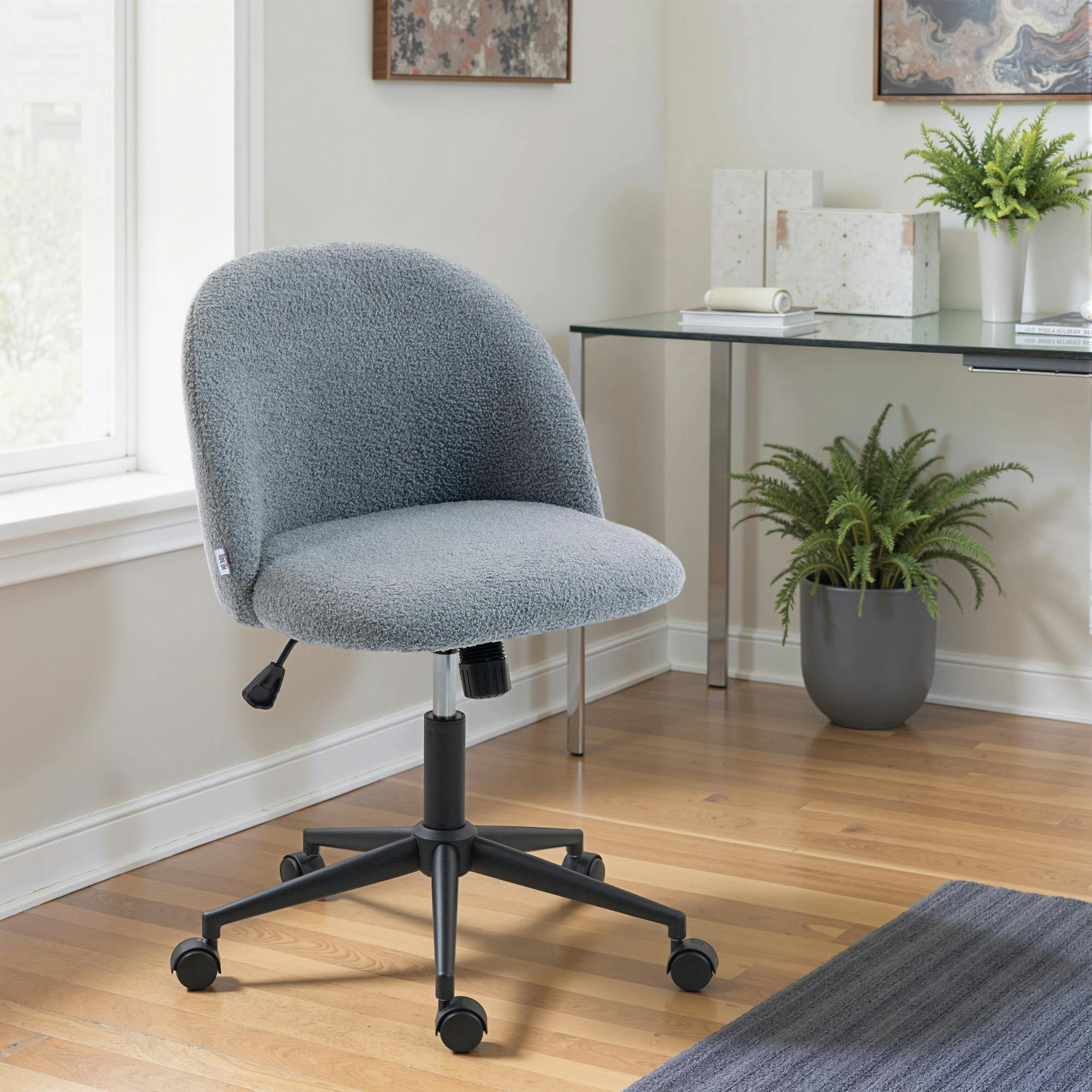 Rackhams Cream/Grey Desk Chair, Fluffy Swivel Office Chair For Makeup Vanity, - Yes - Charcoal