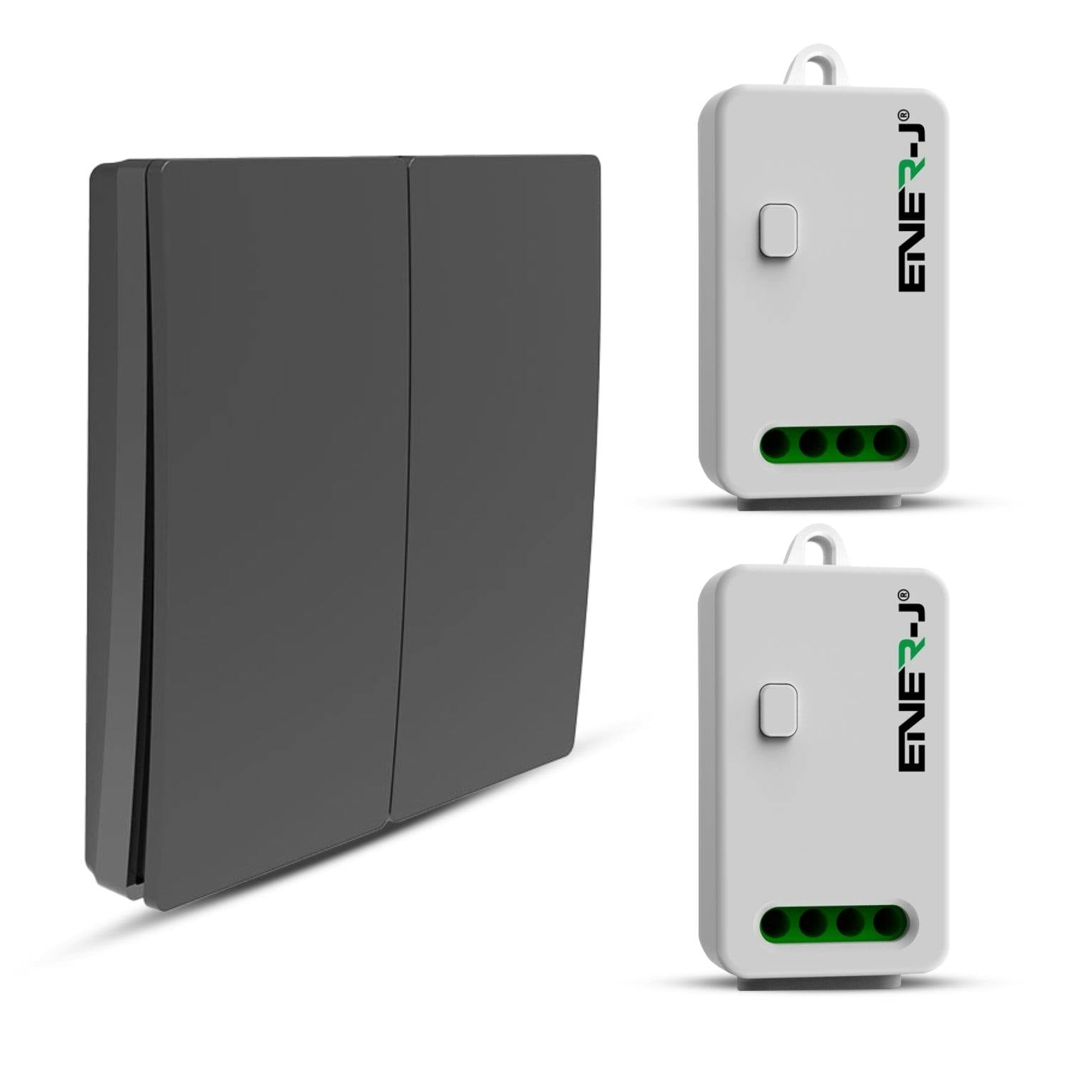 Ener-J Black 2 Gang Wireless Kinetic Switch, + 2 Units Of 500W Rf Receiver