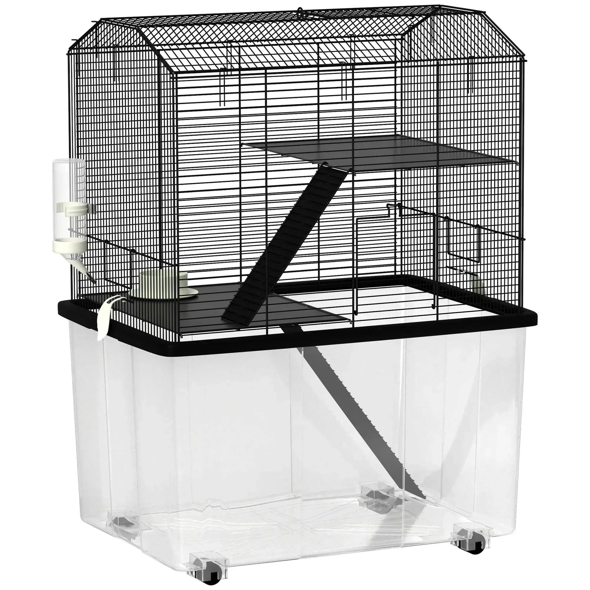 PawHut 3 Tier Hamster Cage - Deep Bottom - Black - 3 Levels - Image 6