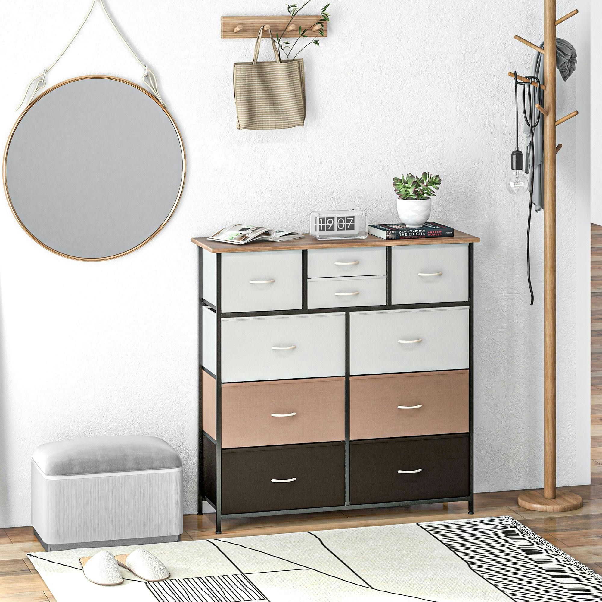 Homcom Black Bedroom Chest Of Drawers Fabric Dresser W/ Foldable Drawers