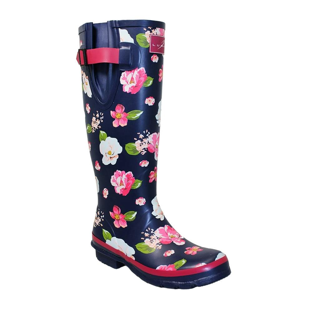Lunar Women's Blue/White/Pink / Floral Wellington Boots - 3 Uk - 100% Mixed