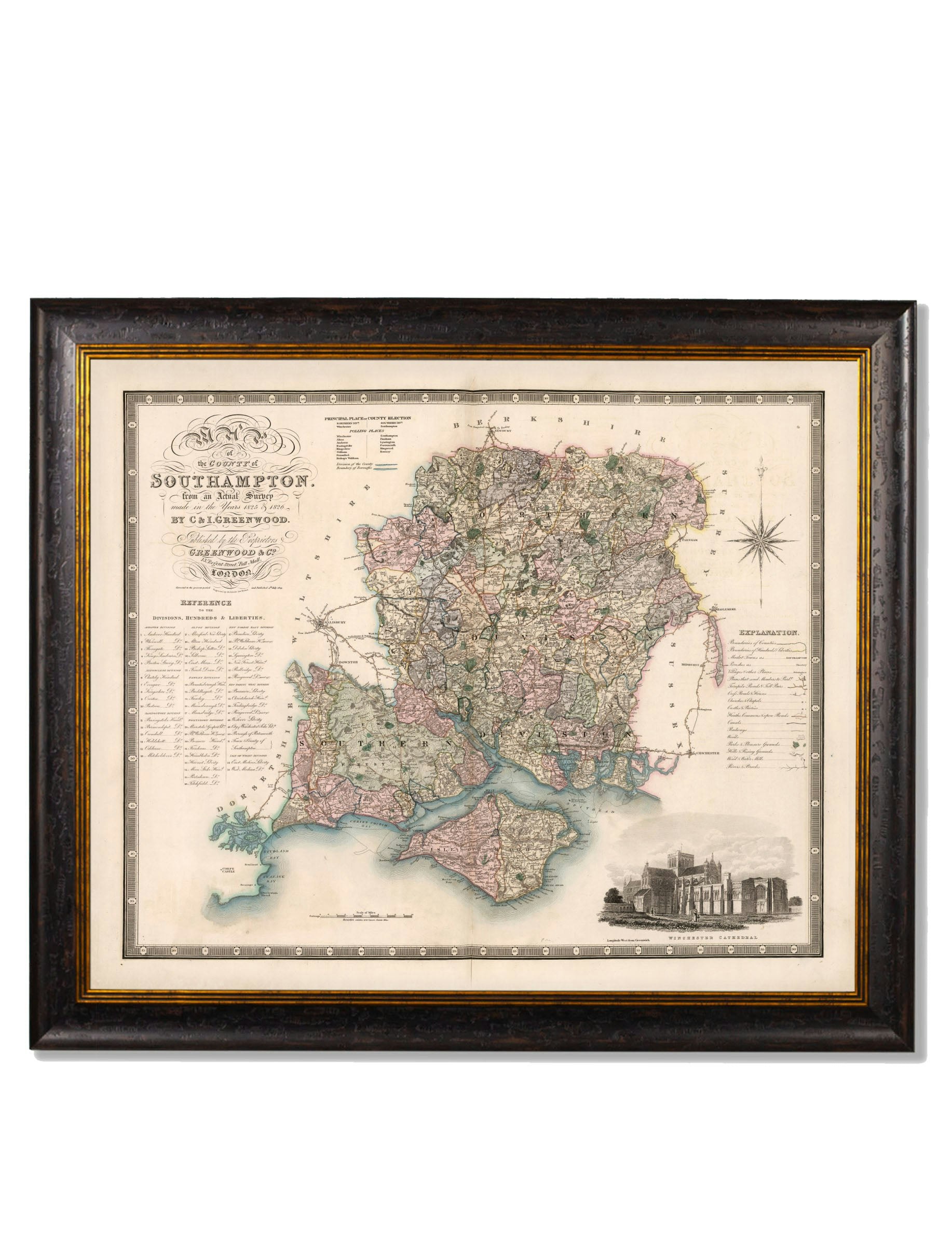 Rackhams Black C.1830 County Maps Of England - 70 X 84Cm - Southampton