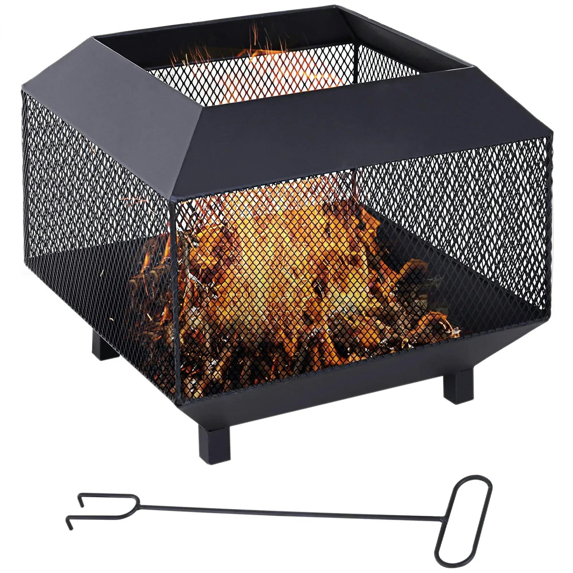 Outsunny Metal Firepit Patio Heater Brazier Garden Square Stove Log Wood Burner - Image 5