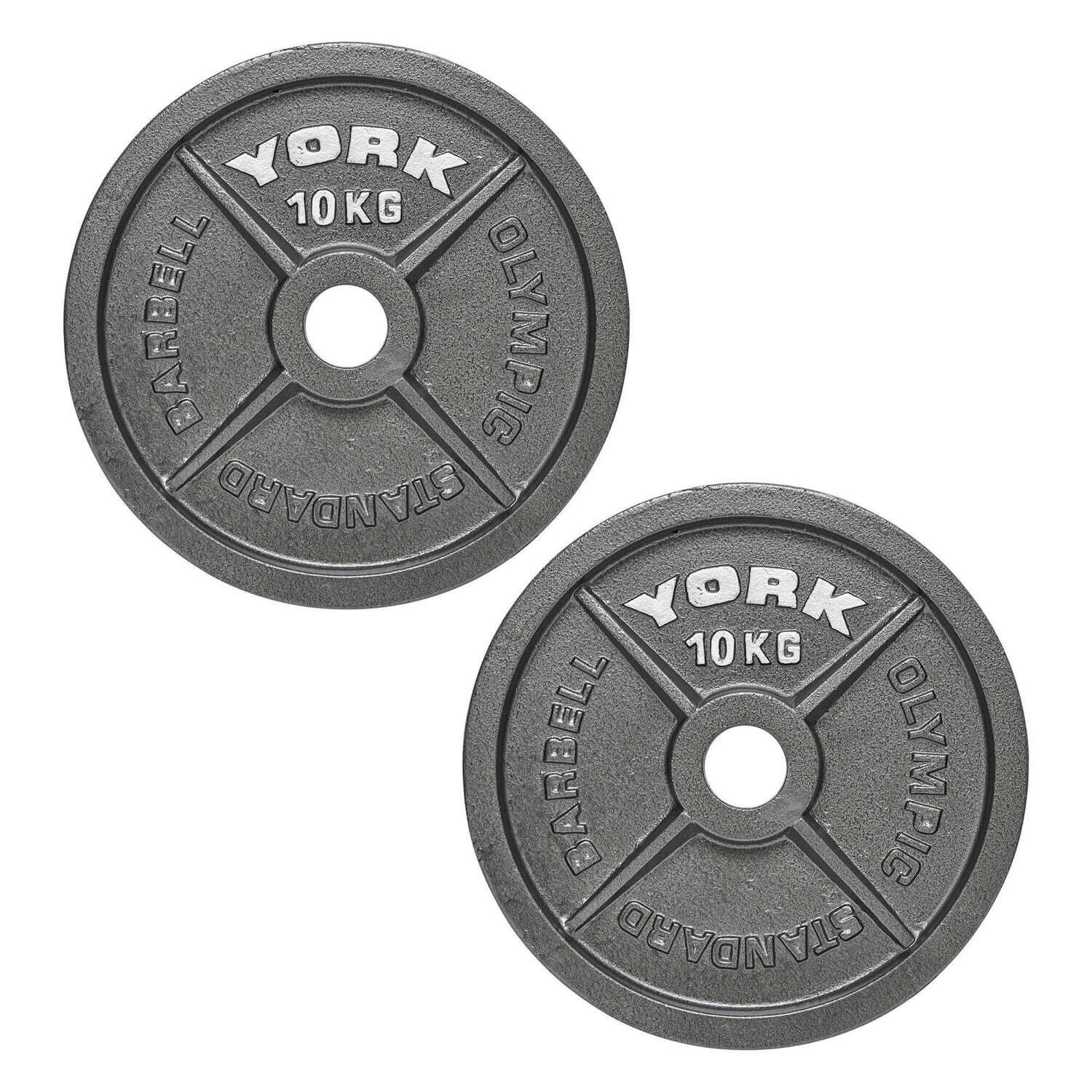 York Grey Olympic Hammertone Cast Iron Weight Plates 2 X 10Kg