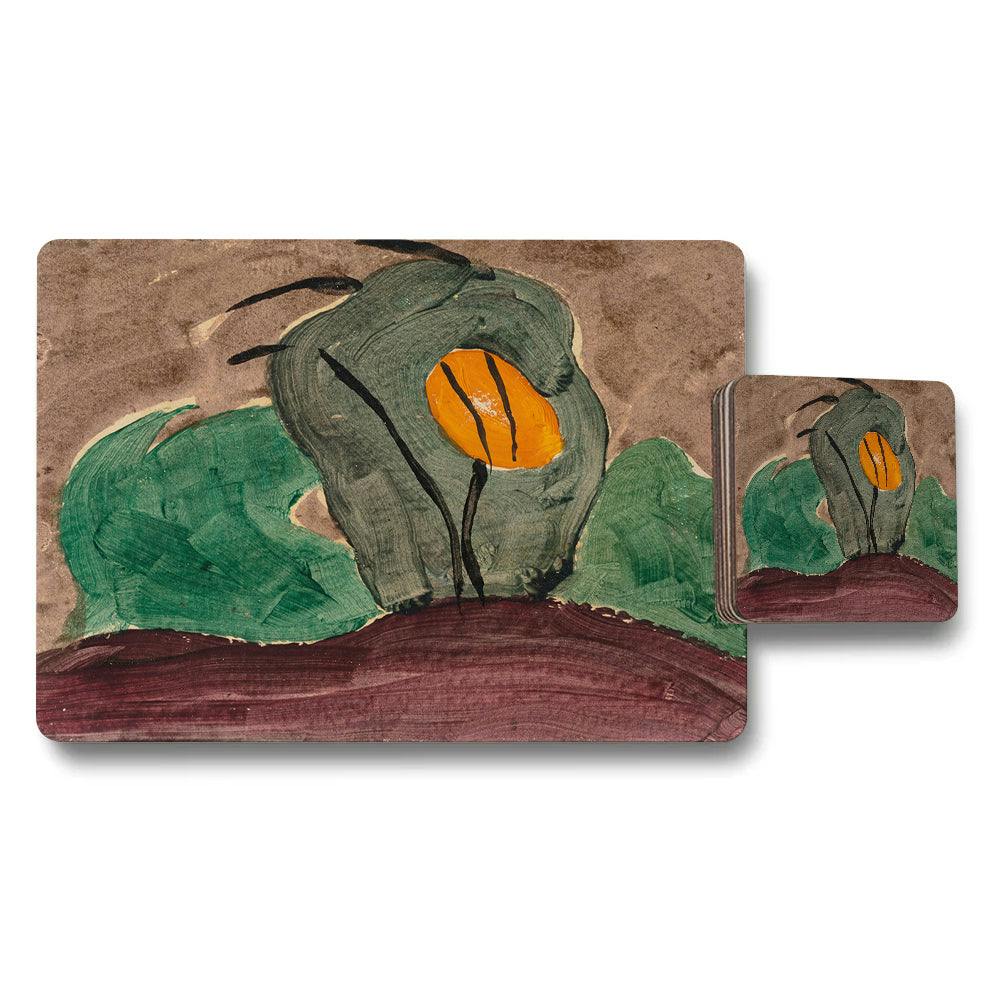 Benjamin Tate Design Green Abstract Botanical Placemats And Coaster Set With Leaves
