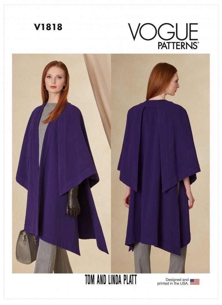 Vogue Women's Sewing Pattern 1818, Capes For A (Xs-S-M-L-Xl-Xxl) - Intermediate - A (Xs-S-M-L-Xl-Xxl)