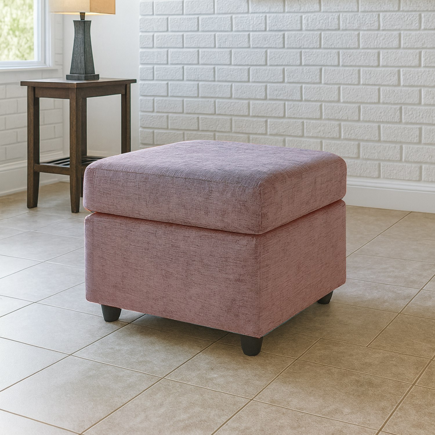Furnishings For Less Pink Monaco Chenille Fabric Footstool