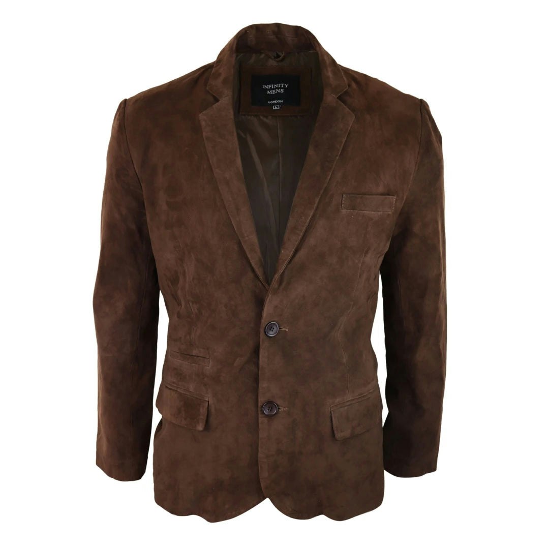 Infinity Leather Men's Brown Leather Company Genuine Suede Blazer Style Jacket Leather Classic Vintage Smart Casual - 4XL