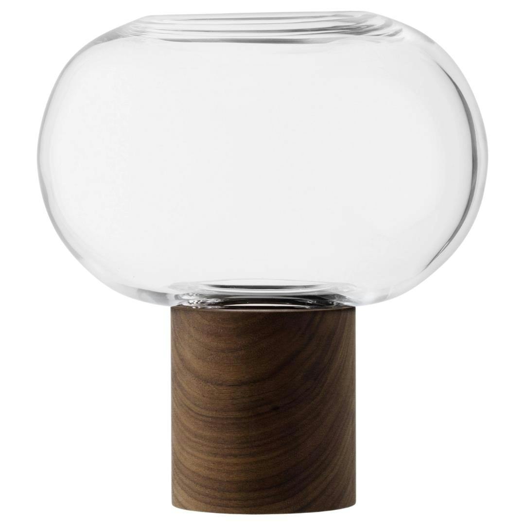 Lsa International Lsa Oblate Glass Vase Lantern 21.5Cm With Walnut Base Clear - Glass - 1 - Clear