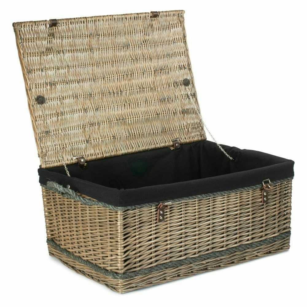 Red Hamper Red/Black Hamper 72Cm Antique Wash Rope Handled Picnic Basket