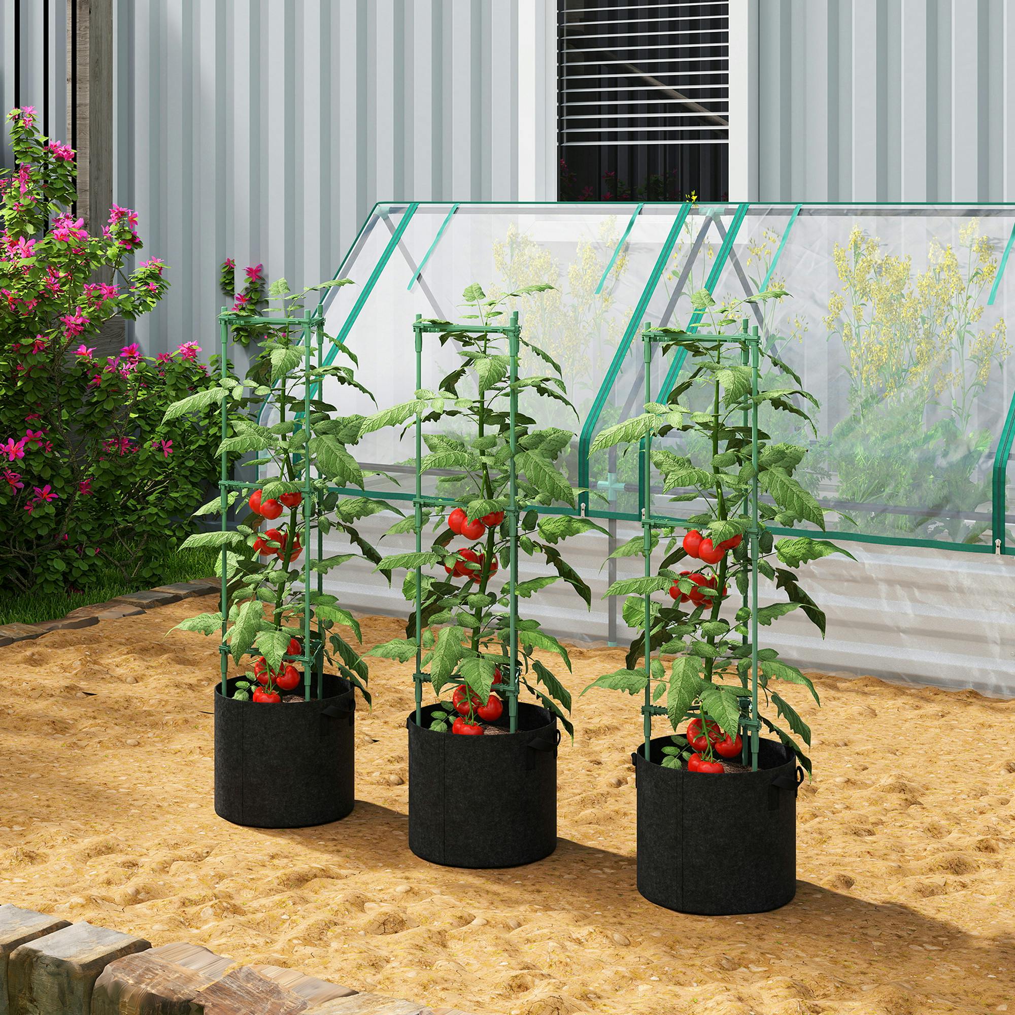 Rackhams 3 Packs Tomato Cages With 83.7L Grow Bags, 120Cm Plant Stakes