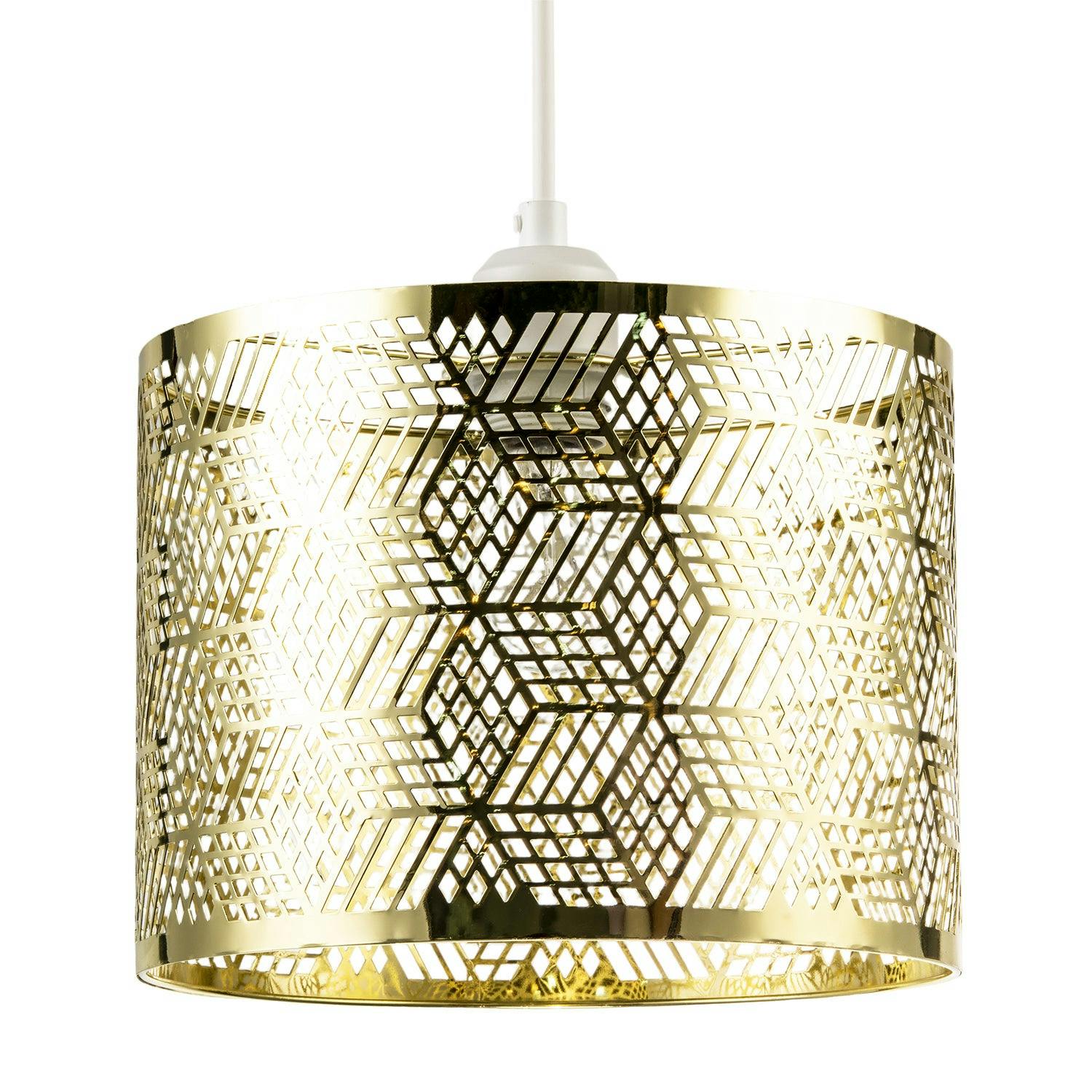 Happy Homewares Gold Modern Zig Zag Pendant Shade With Cut Diamonds And Rectangles