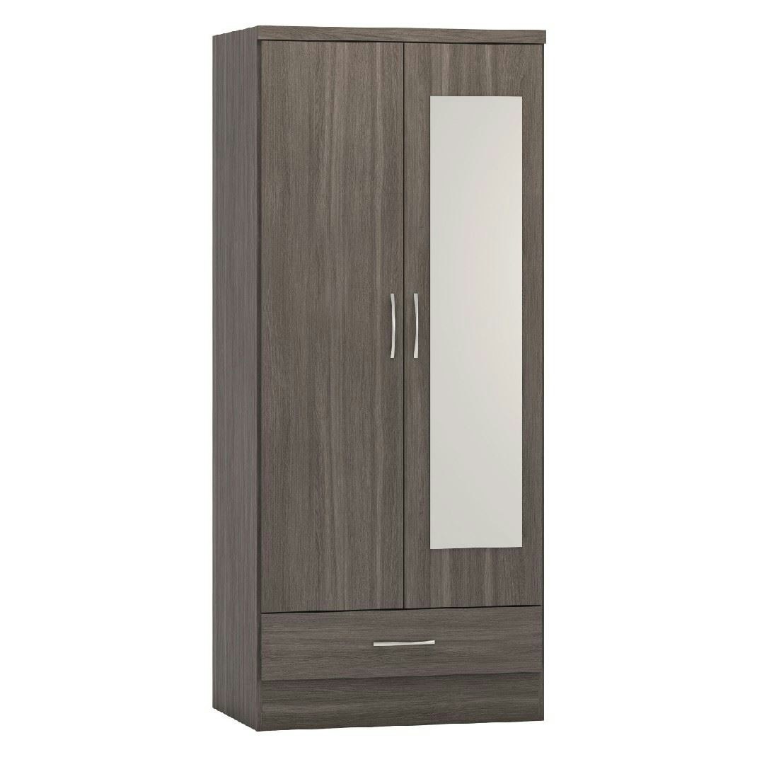 Rackhams Black/Grain Nevada 2 Door 1 Drawer Mirrored Wardrobe - Wood