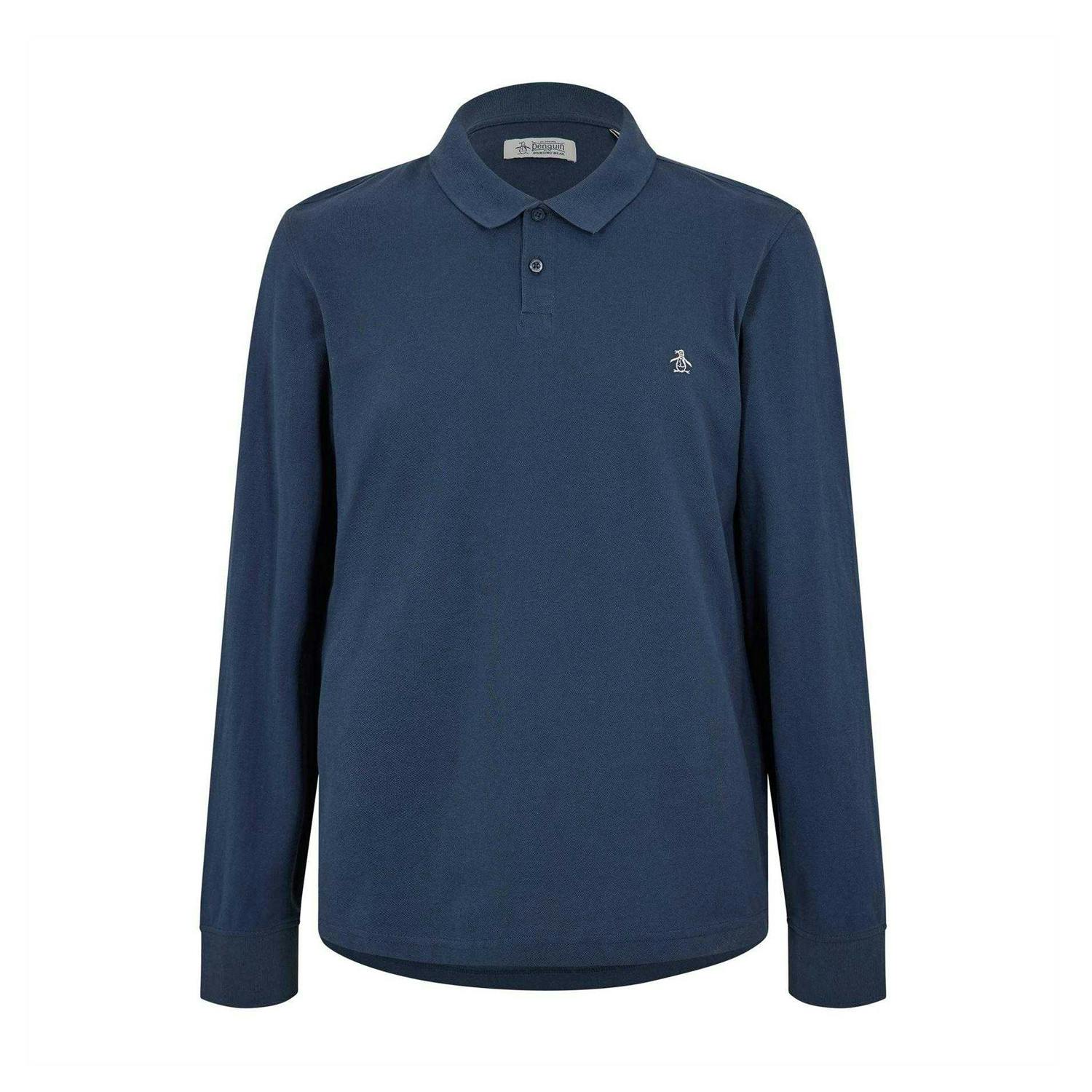 Original Penguin Men's Blue Cotton Long-Sleeved Polo Shirt - Yale - Xxl - Yale - 100% Mixed