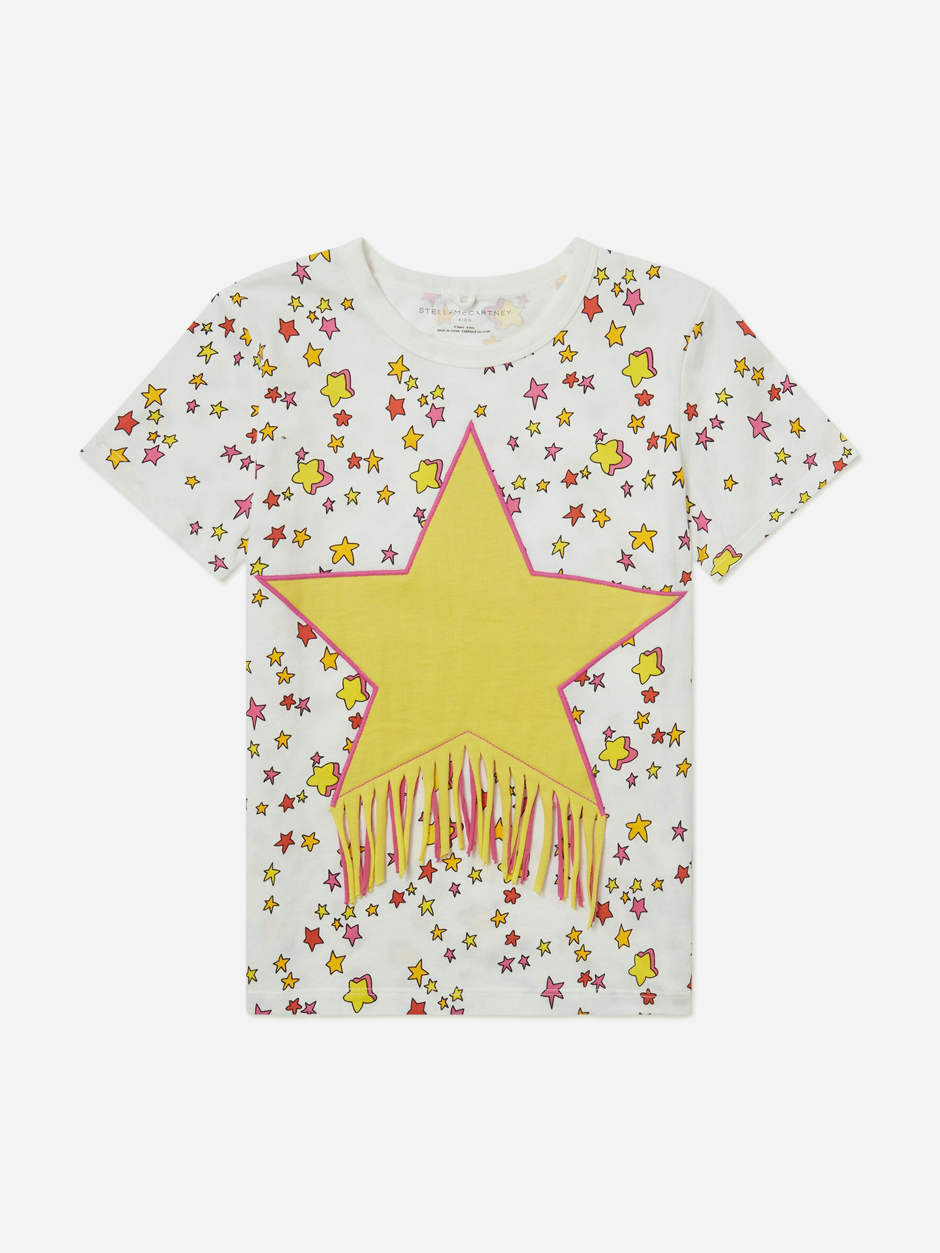 Stella Mccartney Kids Girls Ivory Stella Mccartney Fringed Star T-Shirt In - 14 Yrs