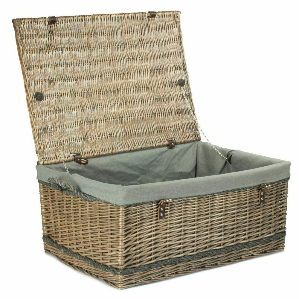 Rackhams Grey 72Cm Antique Wash Rope Handled Picnic Basket