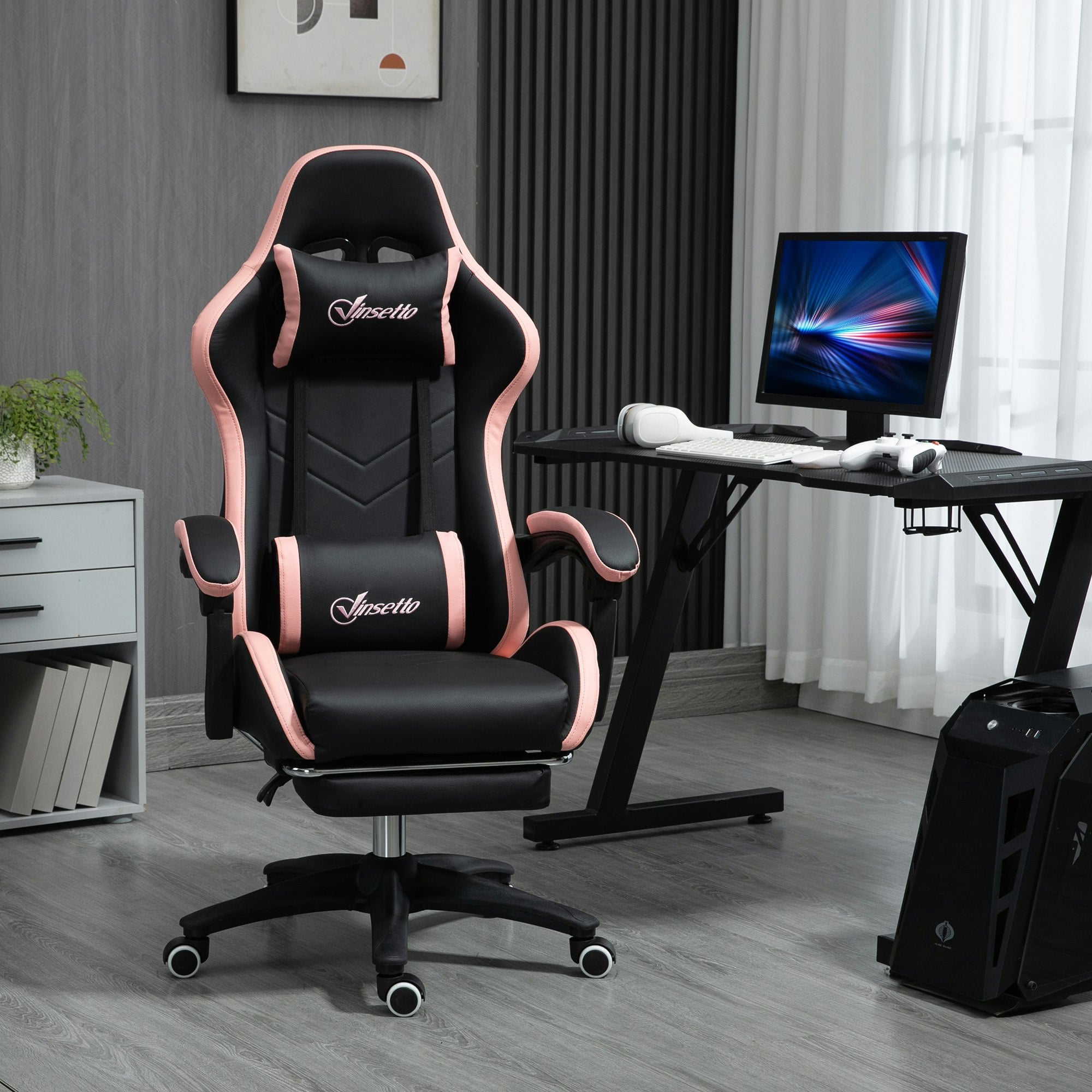 Vinsetto Black Racing Style Gaming Chair With Reclining Function Footrest,