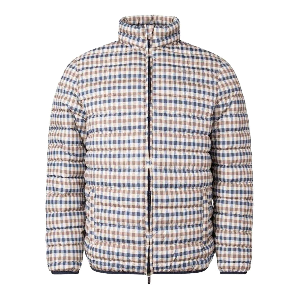 Aquascutum Men's Beige Checked Mock Neck Active Padded Jacket - Xl - 100% Polyester